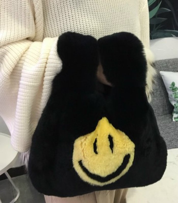 画像3: Big Bang Rex Rabbit Fur Bunny Bag Smile Bag スマイルがポイントのリアルレックスラビットファートート クラッチバック ハンドバック (3)