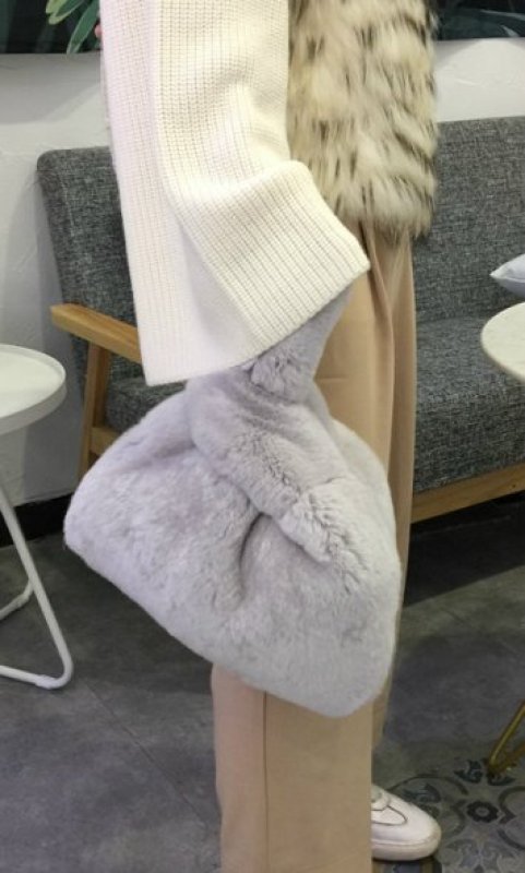 画像12: Big Bang Rex Rabbit Fur Bunny Bag Smile Bag スマイルがポイントのリアルレックスラビットファートート クラッチバック ハンドバック (12)