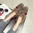 画像5: Women’s flat rabbit far buckle square head  fur shoes ラビットファー付きバックルフラットシューズ　パンプスローファー (5)