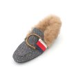 画像1: Women’s flat rabbit far buckle square head  fur shoes ラビットファー付きバックルフラットシューズ　パンプスローファー (1)