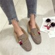 画像4: Women’s flat rabbit far buckle square head  fur shoes ラビットファー付きバックルフラットシューズ　パンプスローファー (4)