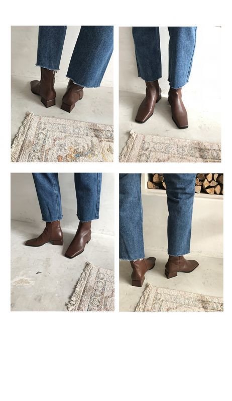 画像6: women's square head  ankle boots レザーシンプルアンクルブーツ ブーティ (6)