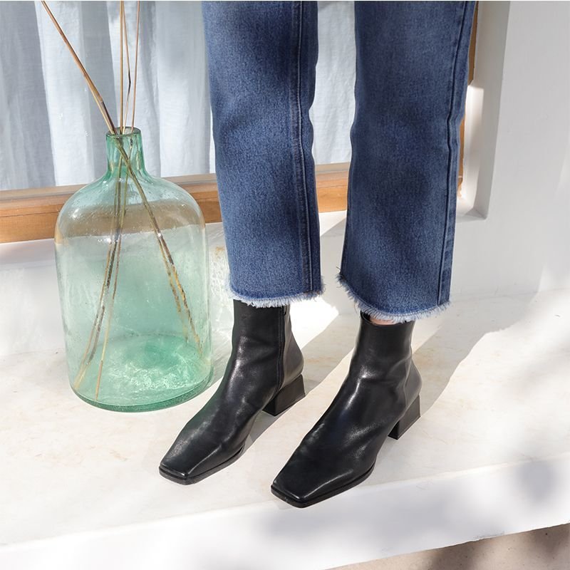 画像2: women's square head  ankle boots レザーシンプルアンクルブーツ ブーティ (2)