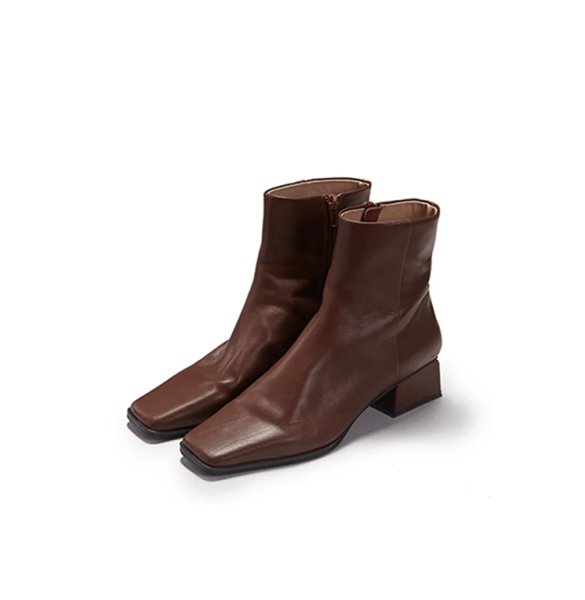 画像1: women's square head  ankle boots レザーシンプルアンクルブーツ　ブーティ (1)