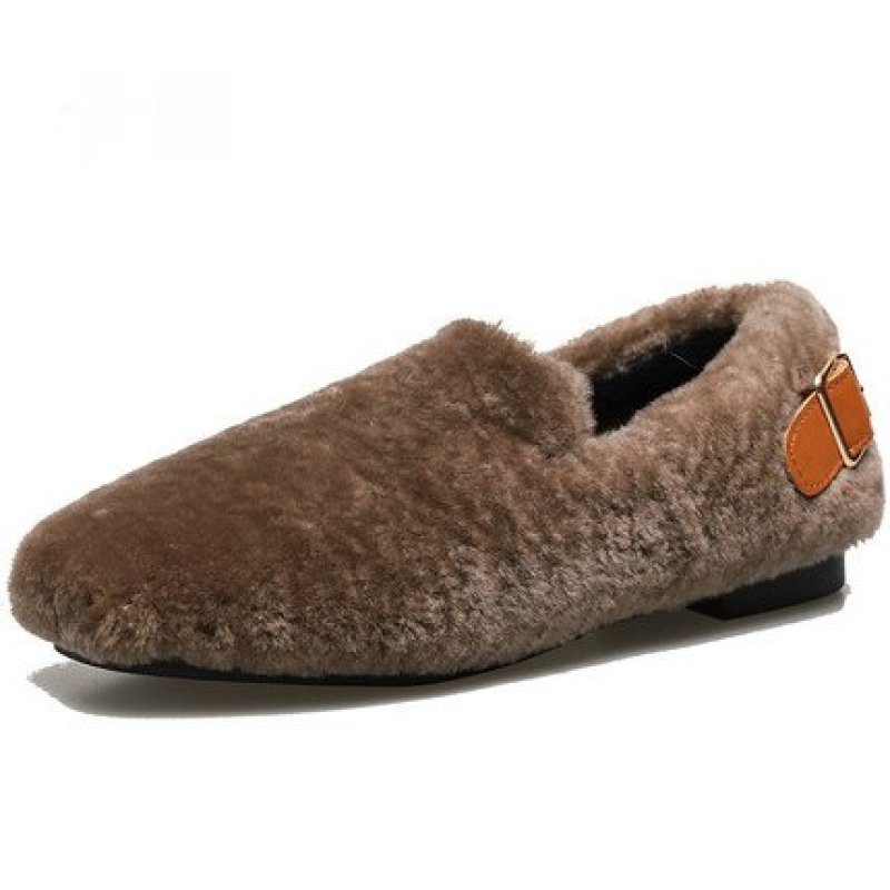 画像2: Women’s flat lambs peas fur shoes シープスキンファーバックルフラットシューズ　パンプスローファー (2)