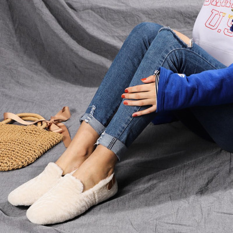 画像7: Women’s flat lambs peas fur shoes シープスキンファーバックルフラットシューズ　パンプスローファー (7)