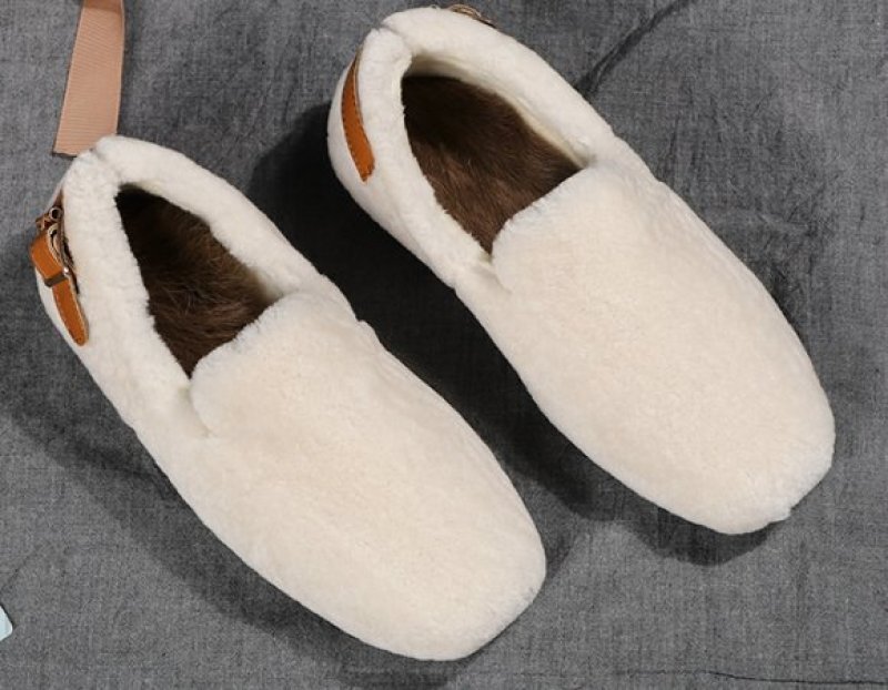 画像6: Women’s flat lambs peas fur shoes シープスキンファーバックルフラットシューズ　パンプスローファー (6)
