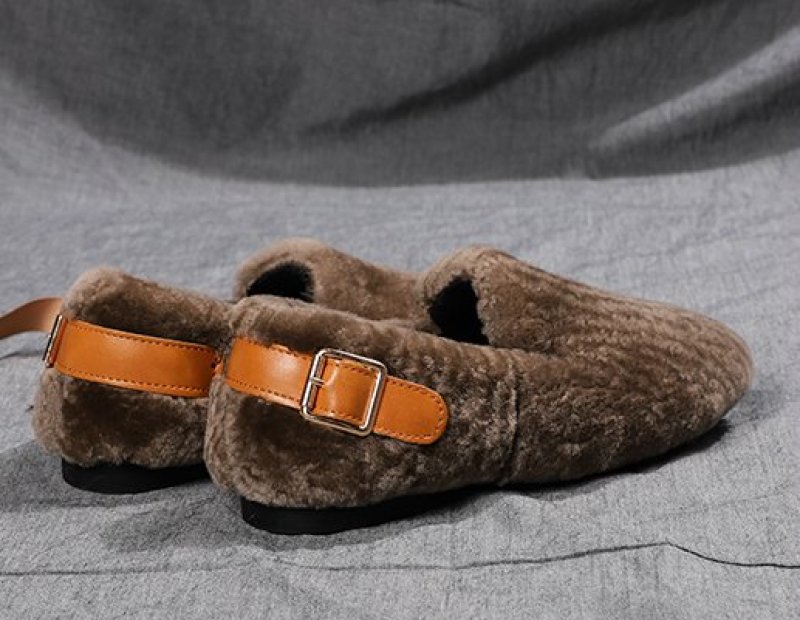 画像4: Women’s flat lambs peas fur shoes シープスキンファーバックルフラットシューズ　パンプスローファー (4)