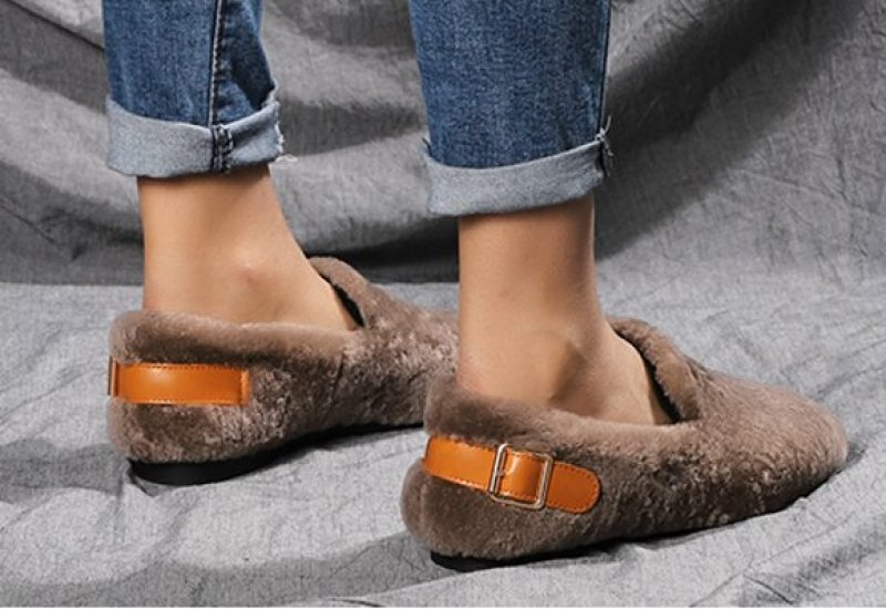 画像8: Women’s flat lambs peas fur shoes シープスキンファーバックルフラットシューズ　パンプスローファー (8)