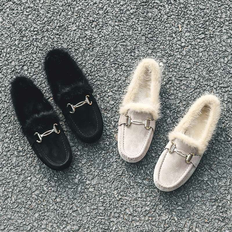 画像6: Women’s  Flat loafers shoes with fur　本革レザーファー付きフラットローファー (6)