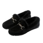 画像1: Women’s  Flat loafers shoes with fur　本革レザーファー付きフラットローファー (1)
