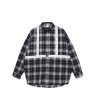 画像3:  oversize hot stamping ribbon splicing men's plaid shirt  オーバーサイズバックロゴレター入りチェックシャツ　 (3)