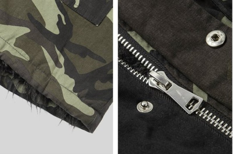 画像5:  camouflage drawstring waist loose long men's cotton coatメンズカモフラージュ&ブラックモッズコート (5)