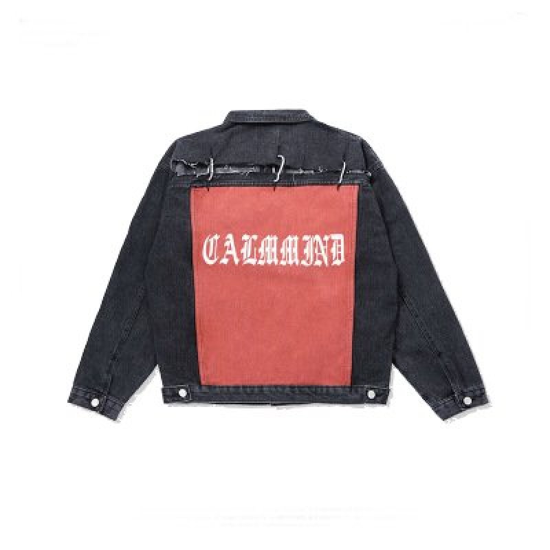 画像2: Cut Rotten Gothic Print Hole Jacket Denim Loose Men's JacketメンズゴシックロゴプリントホールデニムジャケットGジャン (2)