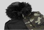 画像4:  camouflage drawstring waist loose long men's cotton coatメンズカモフラージュ＆ブラックモッズコート (4)