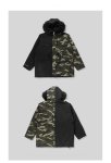 画像3:  camouflage drawstring waist loose long men's cotton coatメンズカモフラージュ＆ブラックモッズコート (3)