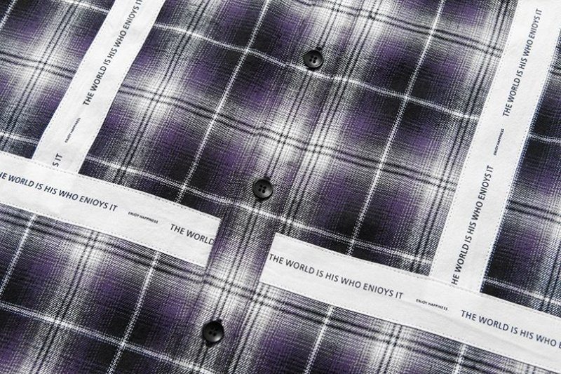 画像10:  oversize hot stamping ribbon splicing men's plaid shirt  オーバーサイズバックロゴレター入りチェックシャツ　 (10)