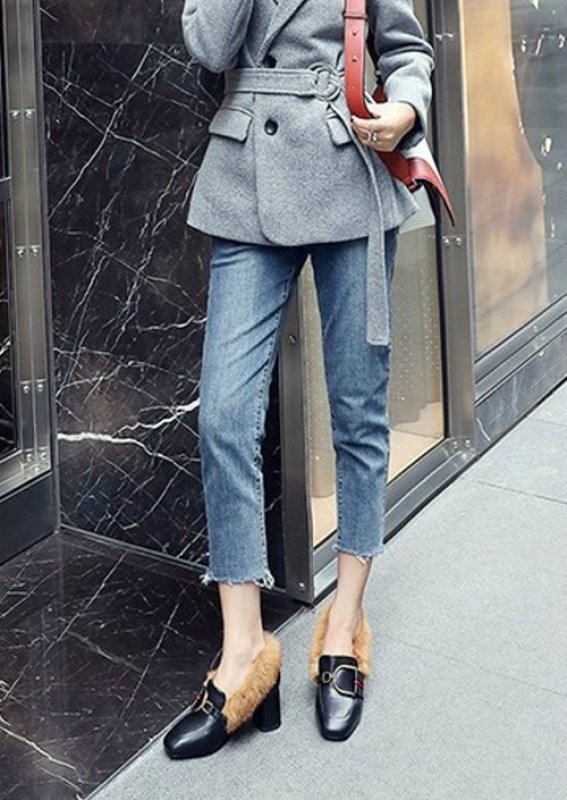 画像11: Women’s rabbit hair plus leather high heels pumps loafers  Shoes　ラビットファー付きレザーパンプス (11)