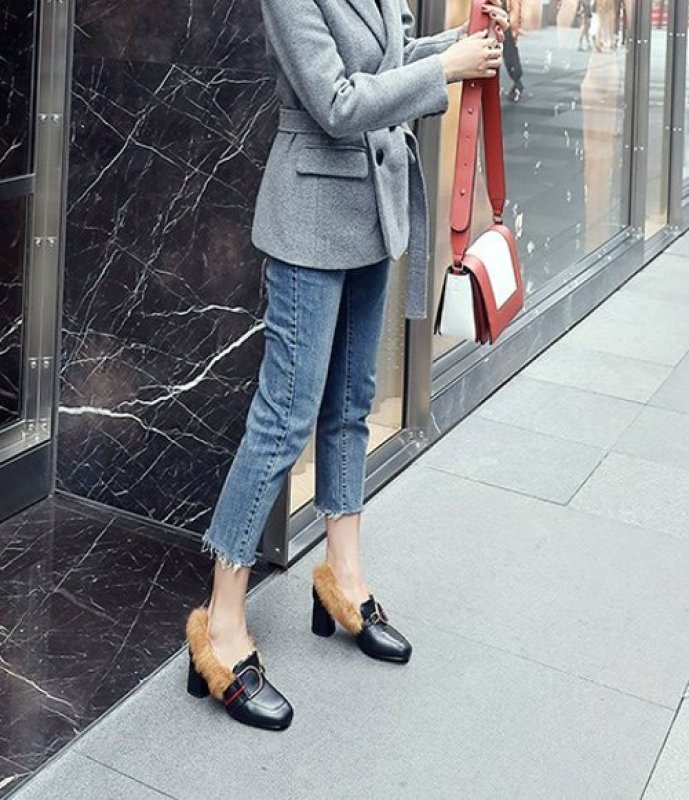 画像10: Women’s rabbit hair plus leather high heels pumps loafers  Shoes　ラビットファー付きレザーパンプス (10)