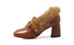 画像4: Women’s rabbit hair plus leather high heels pumps loafers  Shoes　ラビットファー付きレザーパンプス (4)