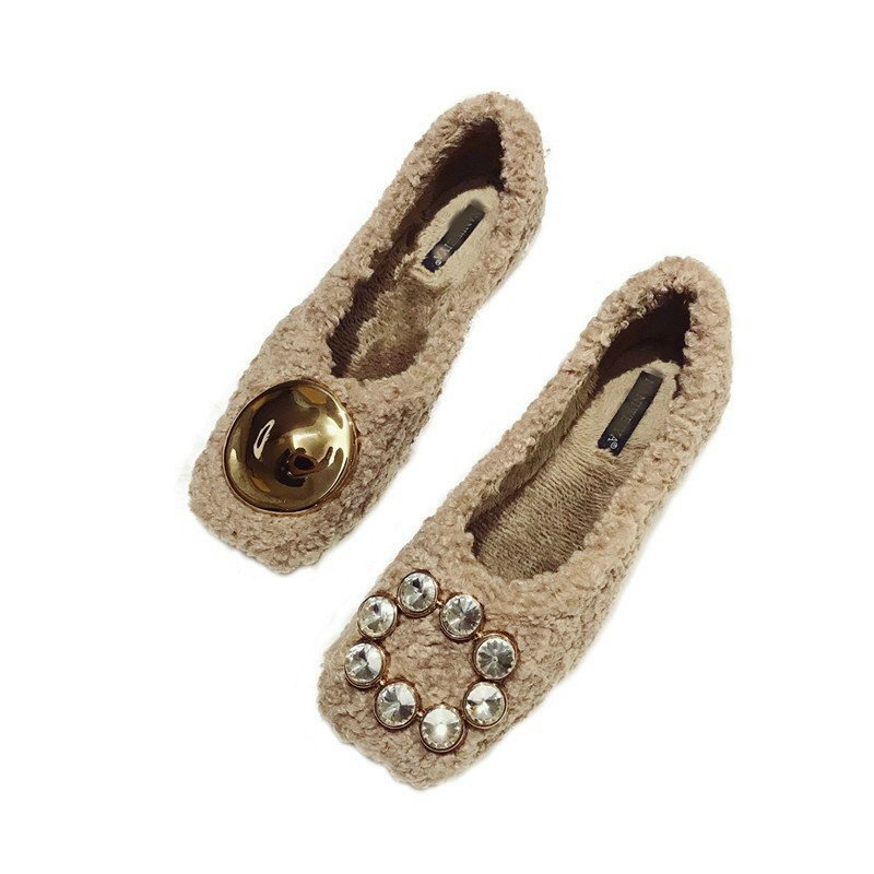 画像2: Women’s  buckle round head suede inside warm single shoes pumps バックル付きモコモコ中敷きのフラットパンプス　バレーシューズ (2)