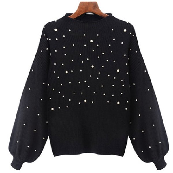 画像1:   long-sleeved pullover sweater パール付ランタンスリーブセーター 　プルオーバー (1)