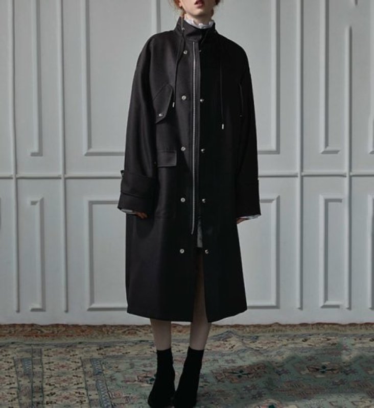 画像3: Women's simple neutral collar large pocket coat jacket シンプルロングコート ジャケット (3)