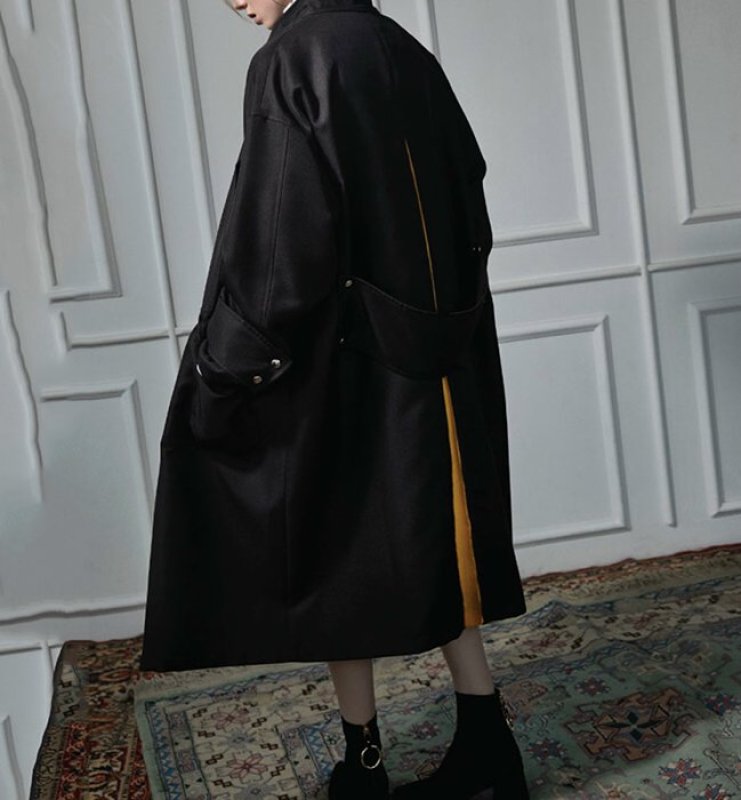 画像5: Women's simple neutral collar large pocket coat jacket シンプルロングコート ジャケット (5)