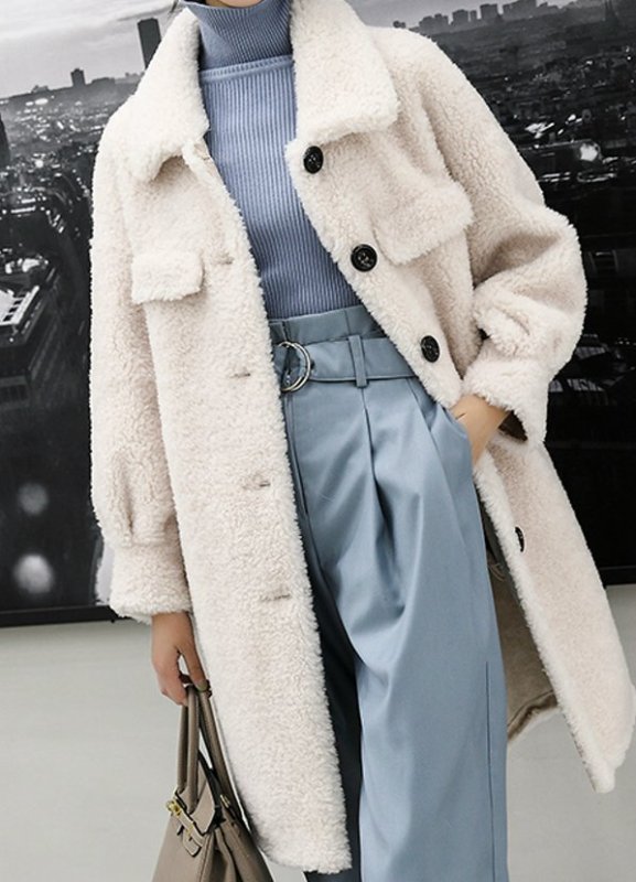 画像4: Women's sheep shearing coat  wool coat  jacket シンプルロングシープスキンコート ジャケット (4)