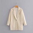 画像6: woman  loose casual lapel long sleeve one button light beige blazer jacket  オーバーサイズロング丈ジャケット (6)