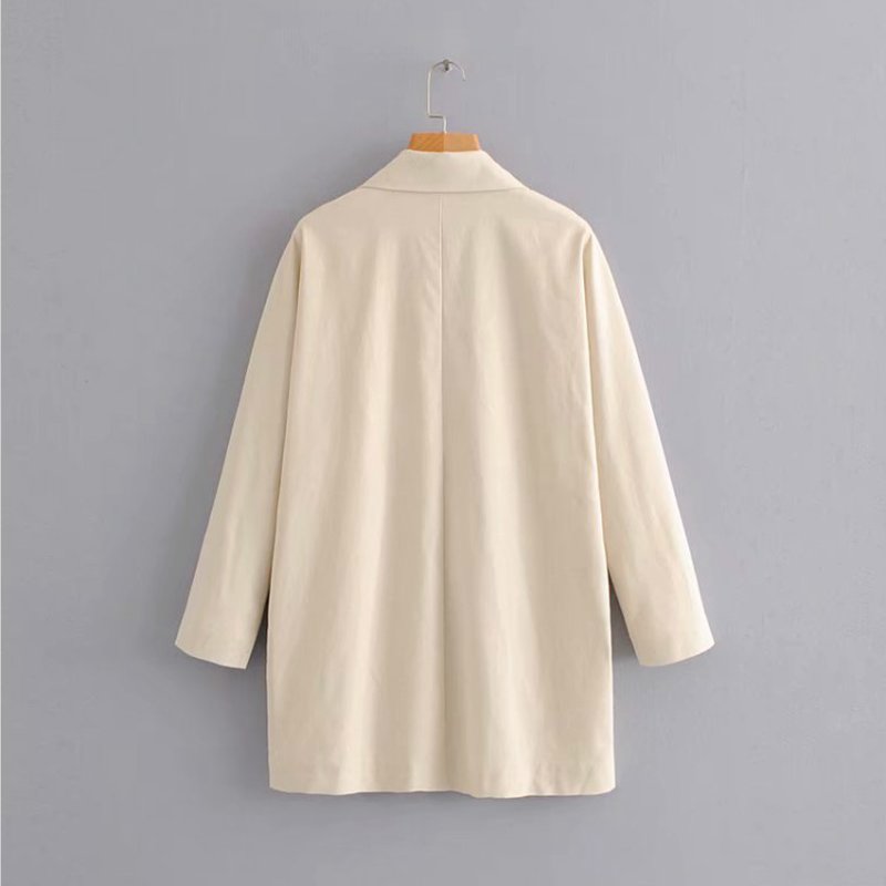 画像7: woman  loose casual lapel long sleeve one button light beige blazer jacket  オーバーサイズロング丈ジャケット (7)