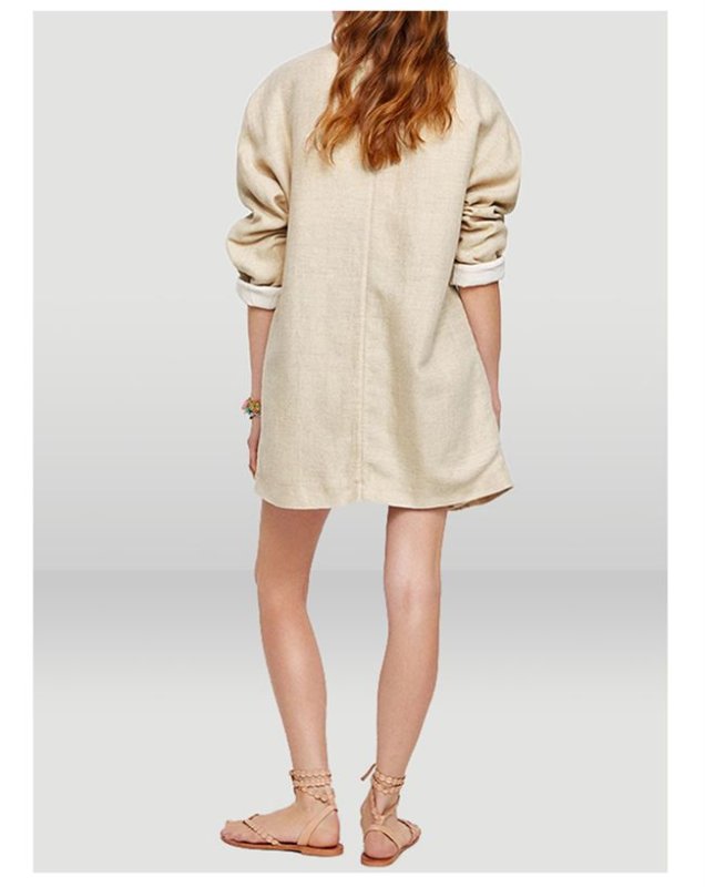 画像5: woman  loose casual lapel long sleeve one button light beige blazer jacket  オーバーサイズロング丈ジャケット (5)