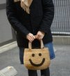 画像3: straw weird plush smile face portable bucket fur tote bag スマイル　ニコちゃんバケットトートかご籠バック (3)