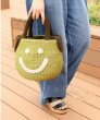 画像2: straw weird plush smile face portable bucket fur tote bag スマイル　ニコちゃんバケットトートかご籠バック (2)