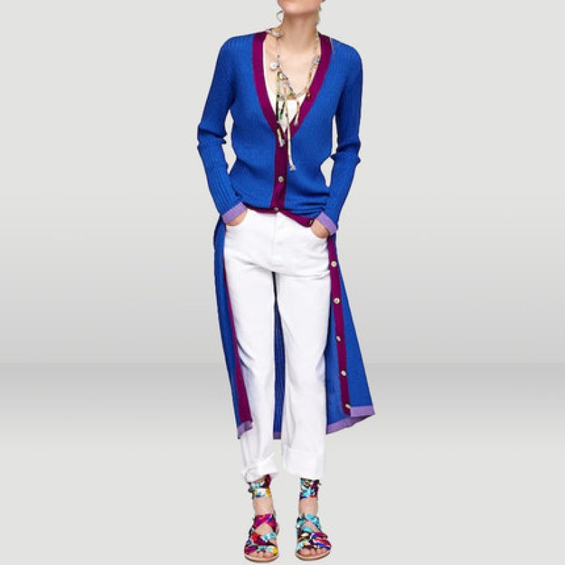 画像2:  V-neck single-breasted hit color rib long-sleeved shirt blue long knit cardiganVネックシングルブレストカラーリブ長袖シャツブルーロングニットカーディガン  (2)