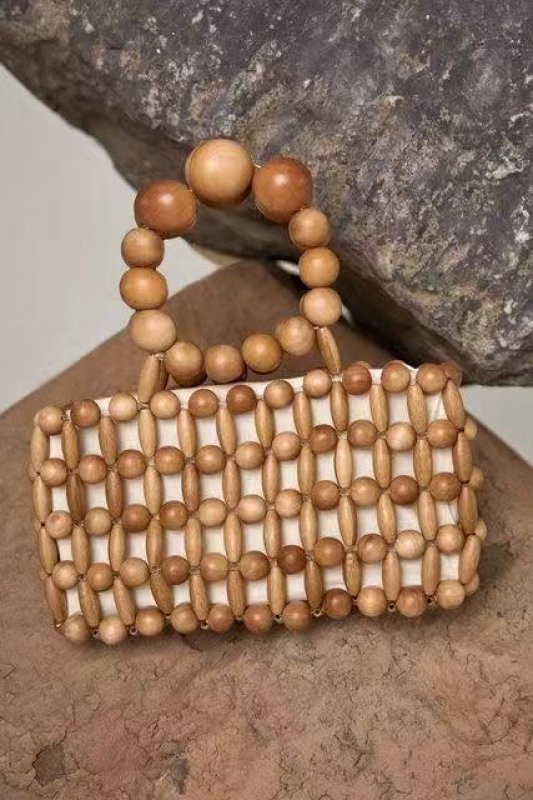 画像7:  handmade natural wooden beads clutch  tote bagハンドメイド天然木ビーズクラッチ　トートバッグ　 (7)