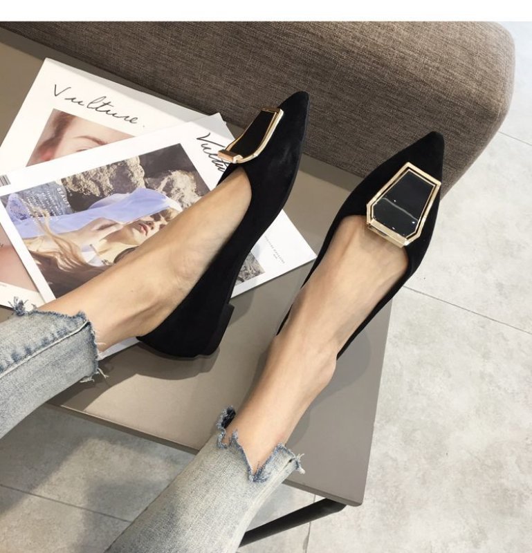画像7: Women’s pointed shallow mouth suede square buckle soft sole shoes 　スエードスクエアバックルソフトソールフラットパンプス　 (7)