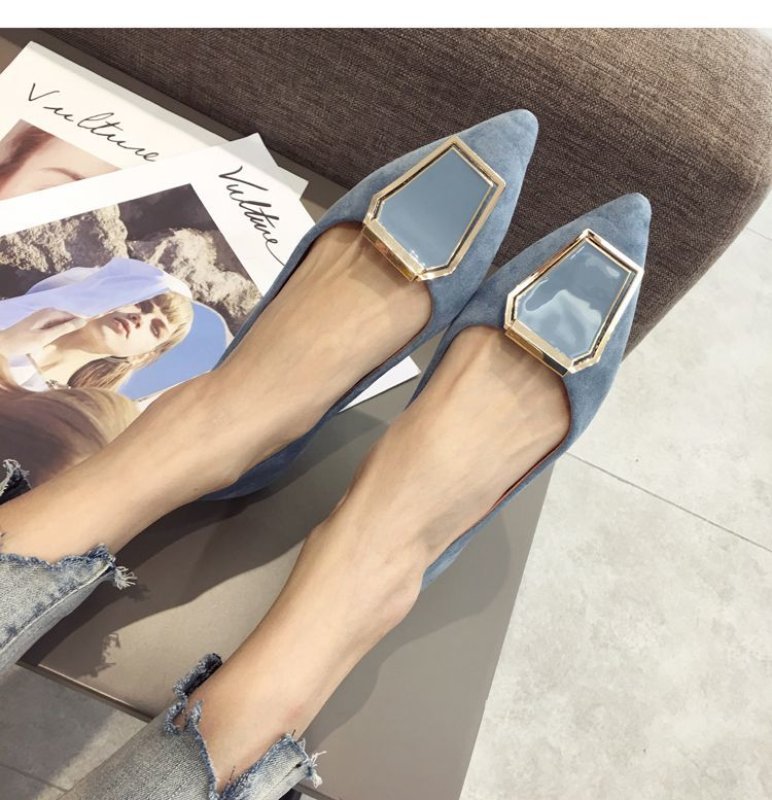 画像4: Women’s pointed shallow mouth suede square buckle soft sole shoes 　スエードスクエアバックルソフトソールフラットパンプス　 (4)