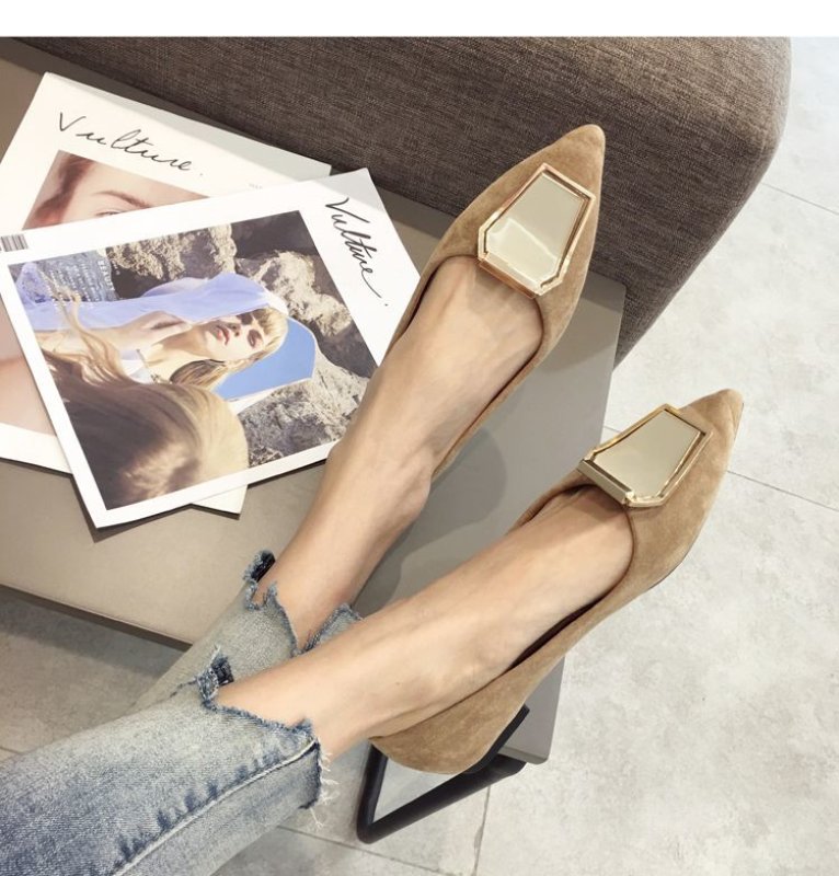 画像9: Women’s pointed shallow mouth suede square buckle soft sole shoes 　スエードスクエアバックルソフトソールフラットパンプス　 (9)