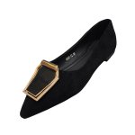 画像1: Women’s pointed shallow mouth suede square buckle soft sole shoes 　スエードスクエアバックルソフトソールフラットパンプス　 (1)