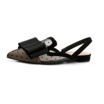 画像1: Women’s Mesh openwork Flat Mule Sandals Pumps pointed wave lace sandalsフラットレースボウ リボンミュール　パンプス　サンダル (1)
