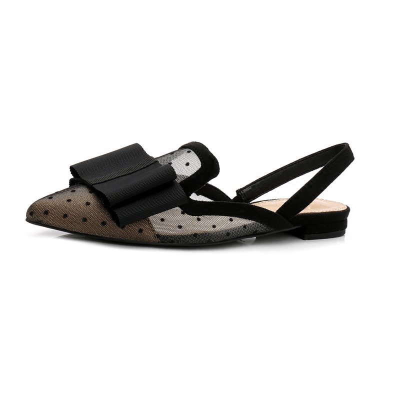 画像1: Women’s Mesh openwork Flat Mule Sandals Pumps pointed wave lace sandalsフラットレースボウ リボンミュール　パンプス　サンダル (1)