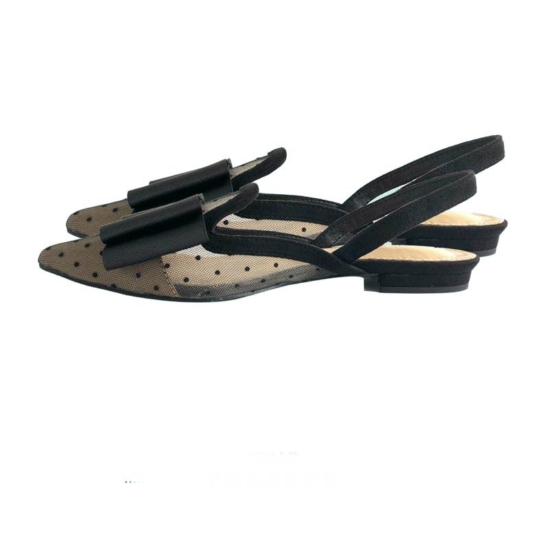 画像2: Women’s Mesh openwork Flat Mule Sandals Pumps pointed wave lace sandalsフラットレースボウ リボンミュール　パンプス　サンダル (2)