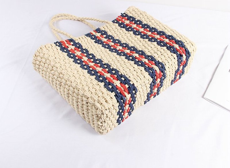 画像3:  natural  large-capacity hand-woven bag straw stripes  tote bag ストライプ　ボーダーストローかごバック　　トートバッグ　 (3)