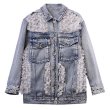 画像1: Womens  sweet lace stitching denim jacket Coat レースフリル付きオーバーサイズデニムジャケット　Gジャン (1)