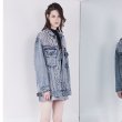 画像2: Womens  sweet lace stitching denim jacket Coat レースフリル付きオーバーサイズデニムジャケット　Gジャン (2)