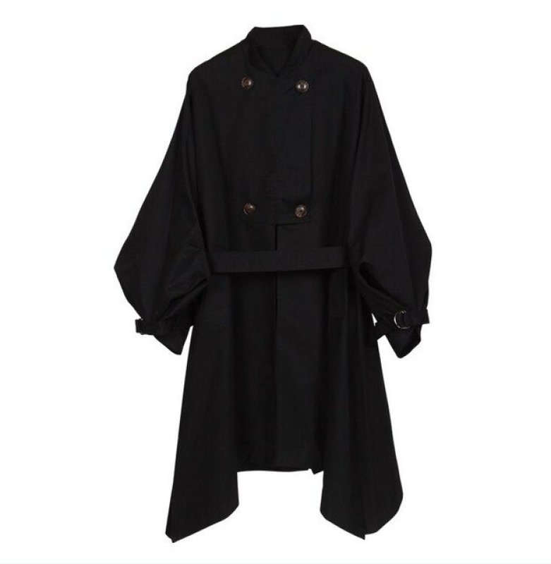 画像2: Womens  Lantern Sleeve Irregular Hem Cotton Trench Coats Windbreakers  jacket Coat イレギュラースタイルトレンチコート ジャケット (2)