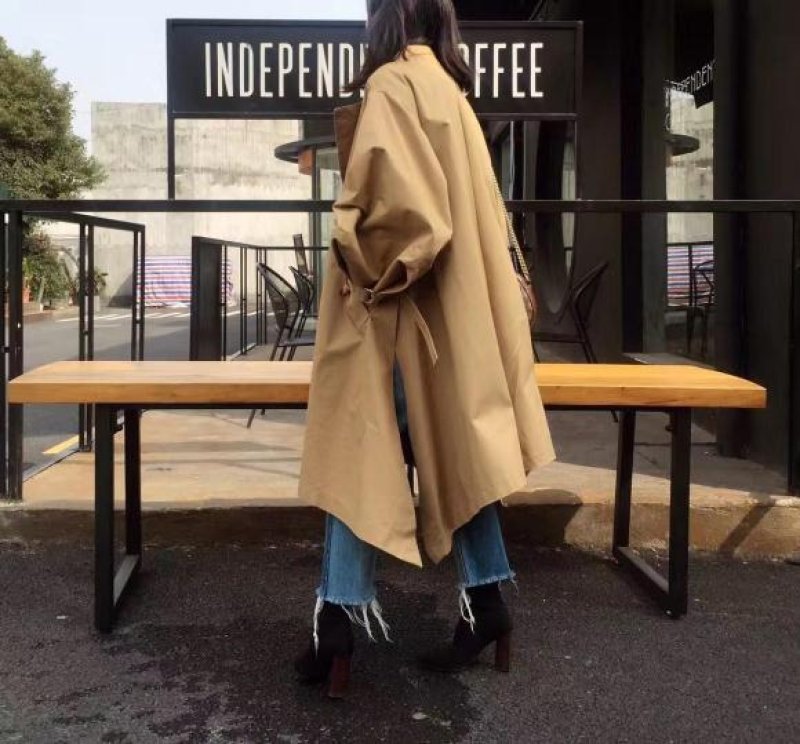 画像4: Womens  Lantern Sleeve Irregular Hem Cotton Trench Coats Windbreakers  jacket Coat イレギュラースタイルトレンチコート ジャケット (4)