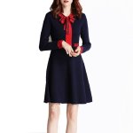 画像1: women's bow knit dress  sweater dress長袖ボウニットドレス　ワンピース (1)