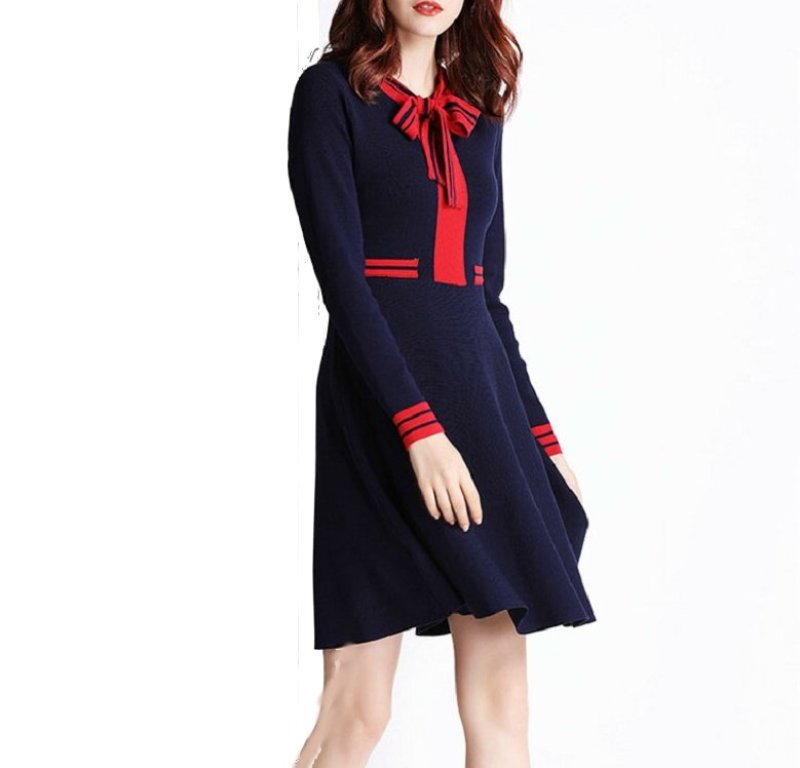 画像2: women's bow knit dress  sweater dress長袖ボウニットドレス　ワンピース (2)